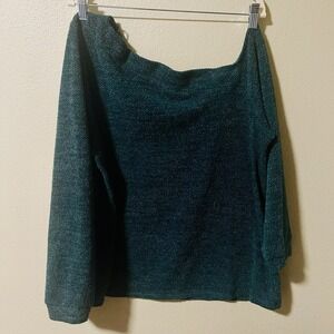 Kaileigh Asymmetrical Off Shoulder Sweater Green Soft Nature Grunge Plus Size 2X